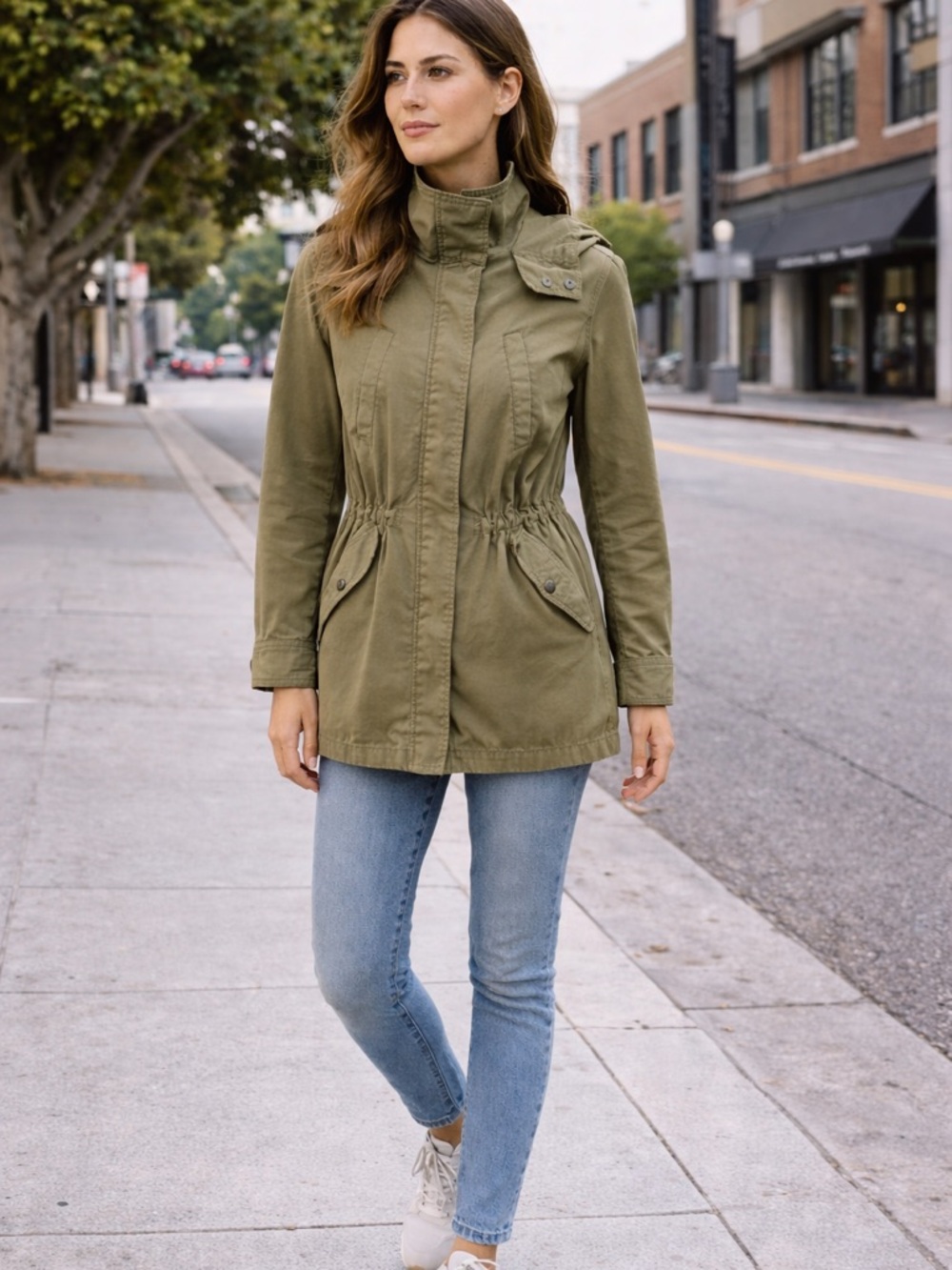 Banana Republic Utility Jacket XS Olive Green Hooded Anorak Cinch Waist
Outdoor